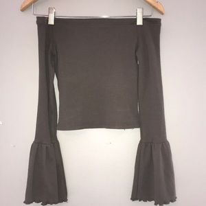 LF gray cold shoulder bell sleeve crop top